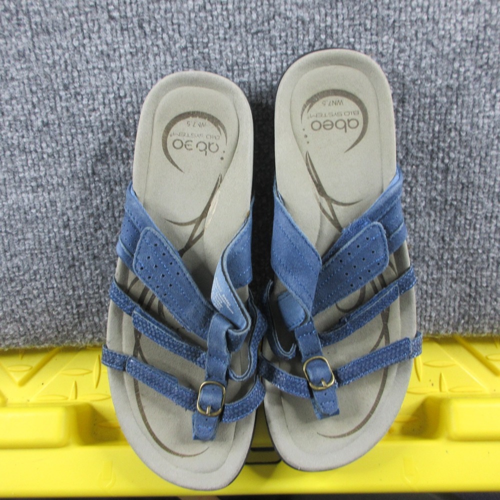 Abeo BIO System Bonnie Thong Sandals Womens Size 7.5 Blue‎ Leather Wedge Comfort
